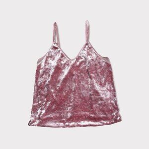ZARA Crushed Velvet Top Light Pink Mesh Spaghetti Straps Womens Size Medium